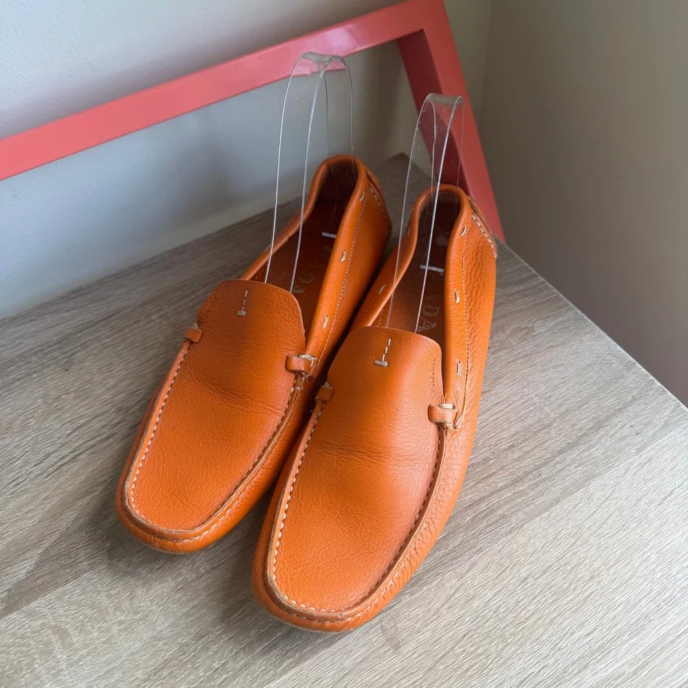 Prada | Shoes | Vtg Prada Orange Pebbled Leather Driving 
